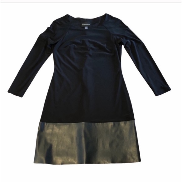 Frank Lyman pullover black long sleeve stretch vegan leather trim dress medium - Picture 4 of 9